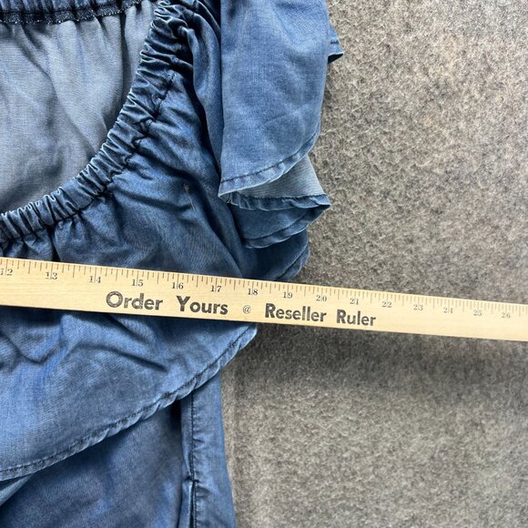 Tommy Bahama Dress Women Small Blue Chambray Tencel Ruffle Off Shoulder Casual - Picture 3 of 12